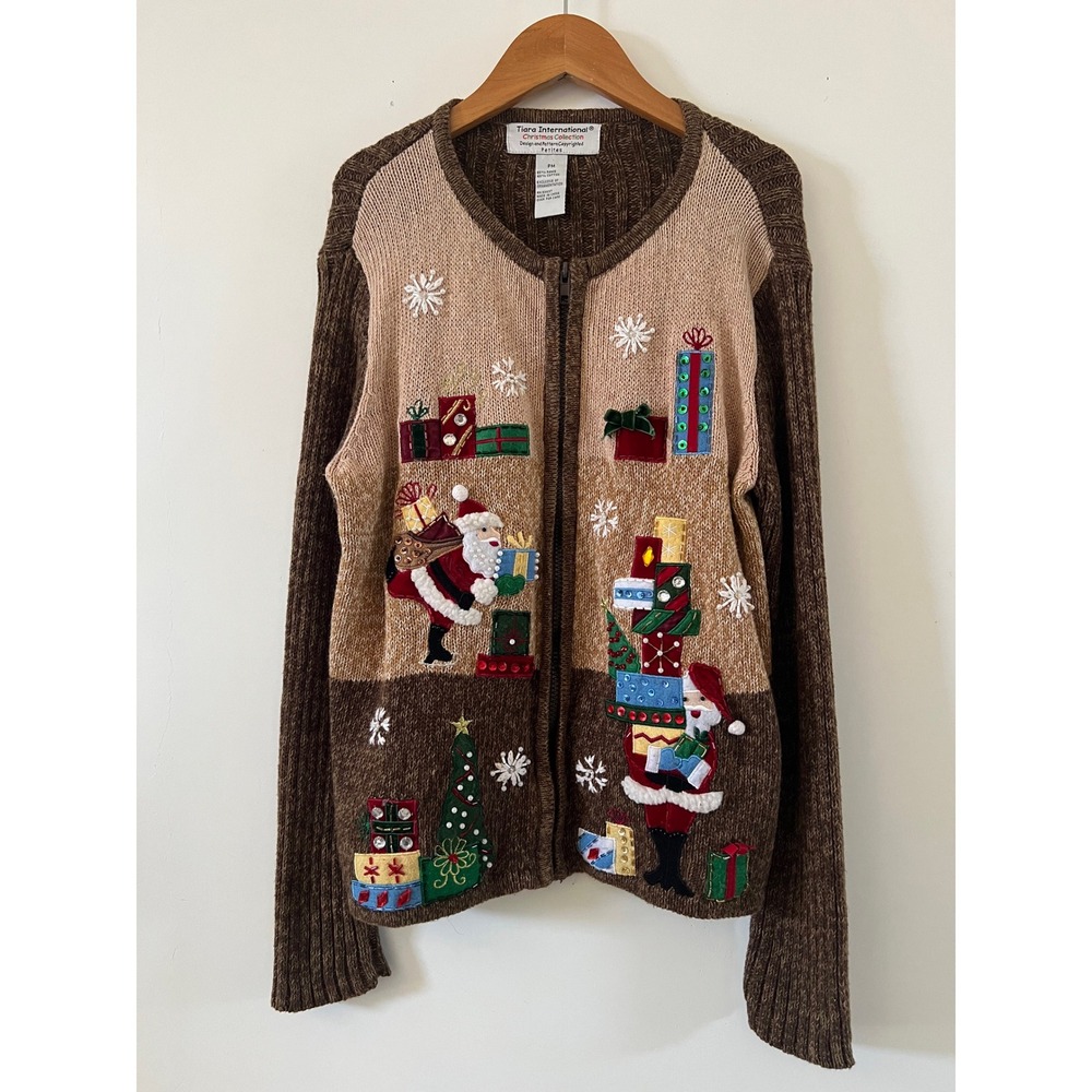 Tiara International Christmas‎ Santa Presents Ugly Cardigan Sweater PM